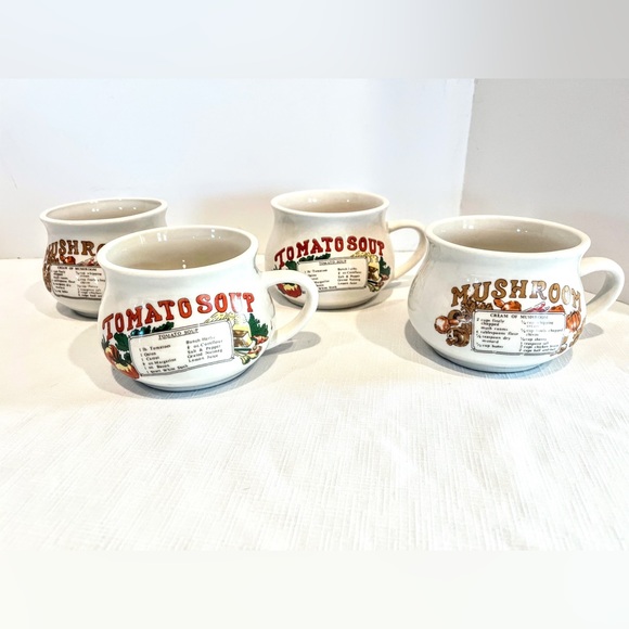Vintage Soup Recipe Soup Cups Tomato and Mushroom - Picture 1 of 13